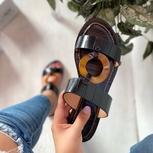 Black Croco Sandal Slide